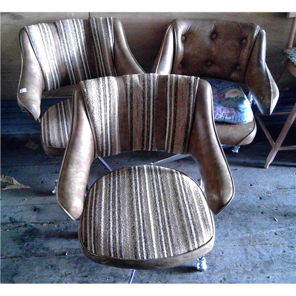 3 Vintage Brown Leather Rolling Chairs