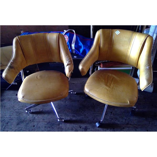 2 Vintage Yellow Leather Rolling Chairs
