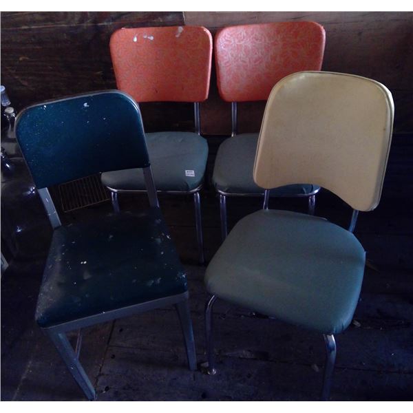 4 Vintage Kitchen Chairs, Metal Frames