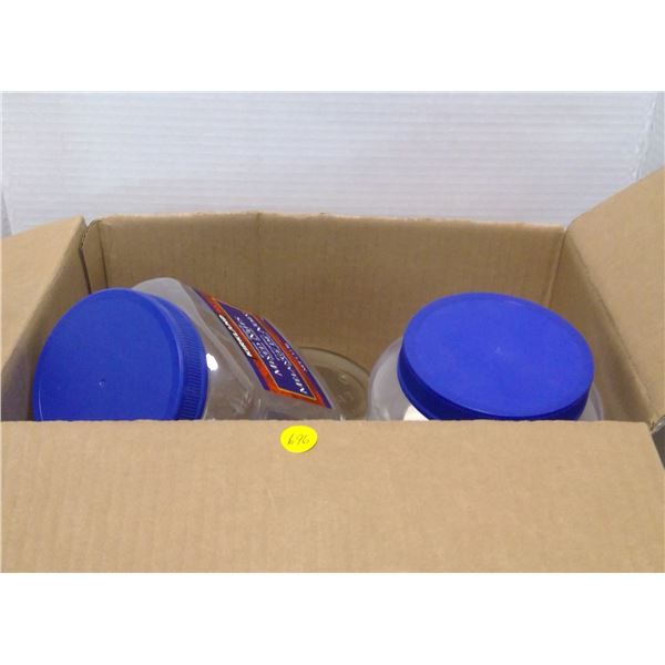 box of assorted plastic and glass containers