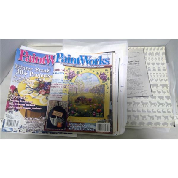 Misc. craft supplies, stencils, books, sheet music