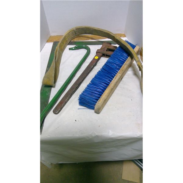 Misc. hardware, framing square, crow bar