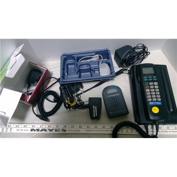 Avanti phone (broken antenna), assortment of chargers