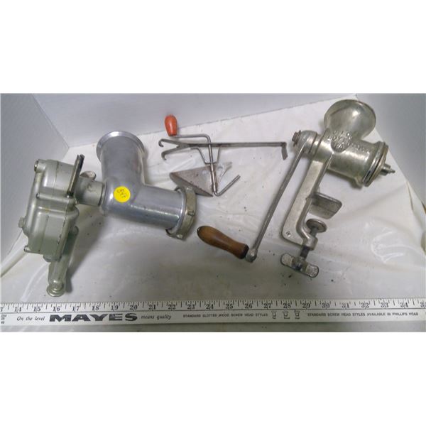 Box of Vintage grinders, Vintage can opener