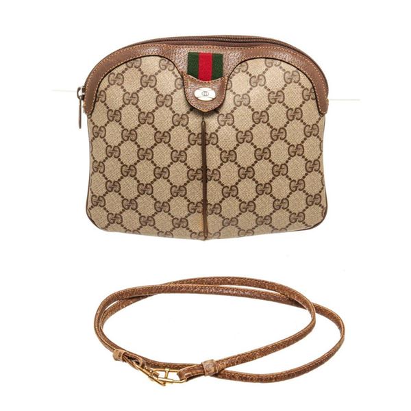 Gucci Brown Canvas Vintage Shoulder Bag