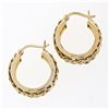 Image 4 : Solid 14K Yellow Gold 4 Row Rope Chain Center Petite Circle Hoop Snap Earrings