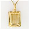 Image 5 : Vintage 14k Gold Large Rectangular Lemon Quartz 18" Vintage Rolo Chain Pendant