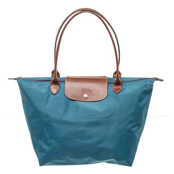 Longchamp Blue Brown Leather Shoulder Bag