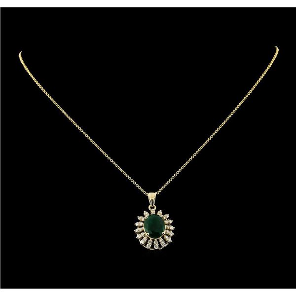 3.20 ctw Emerald and Diamond Pendant With Chain - 14KT Yellow Gold