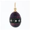 Image 2 : Vintage Soviet 14k Gold & Silver Petite Diamond Purple Enamel Egg Charm Pendant