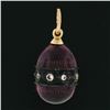 Image 4 : Vintage Soviet 14k Gold & Silver Petite Diamond Purple Enamel Egg Charm Pendant