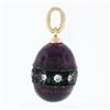 Image 5 : Vintage Soviet 14k Gold & Silver Petite Diamond Purple Enamel Egg Charm Pendant