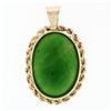 Image 3 : Vintage 14k Yellow Gold Oval Cabochon Cut Jade Twisted Rope Frame Charm Pendant