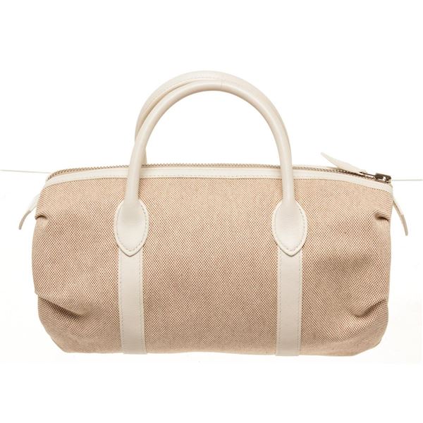 Hermes Beige Canvas Sac Polochon M Shoulder Bag