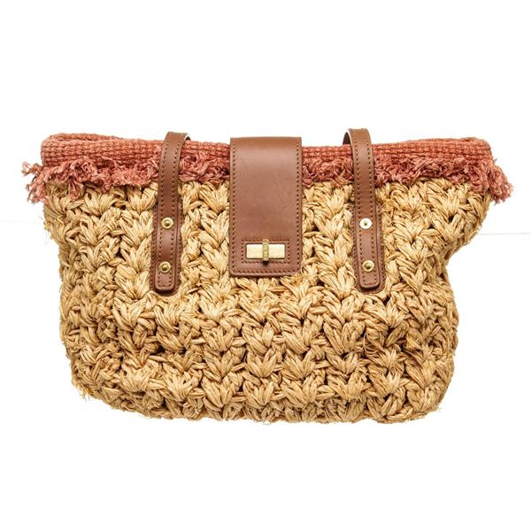 Chanel Yellow Turnlock Raffia Shoulder Bag