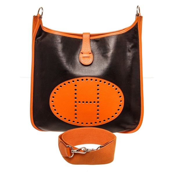Hermes Black Red Leather Evelyne 1 PM Crossbody Bag