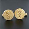 Image 6 : Vintage 18k Gold Caduceus Rod of Asclepius Serpent Medical Florentine Cuff Links
