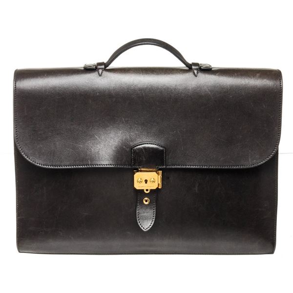 Hermes Black Sac a Depeches Briefcases