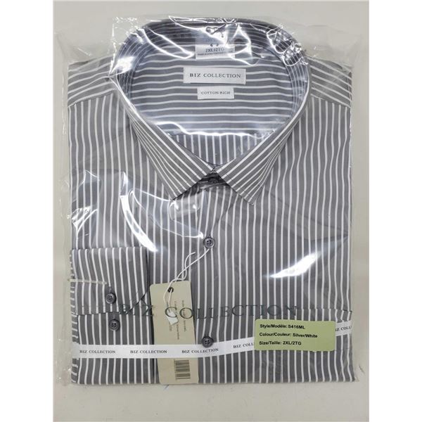 Biz Collection Dress Shirt- Striped Gray (2XL)