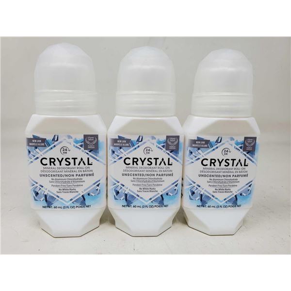 Crystal Unscented Minerl Deodorant Roll-on (3 x 2fl oz)