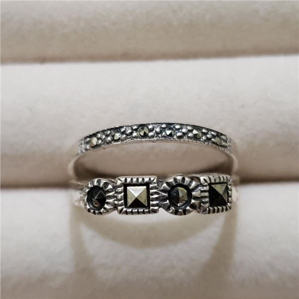 Silver Marcasite 2 Ring Set (~Size 6.5), Suggested Retail Value $100