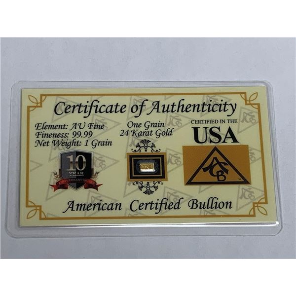 24K Pure Gold 1 Grain wafer Bar 99.99 Fine with certificate