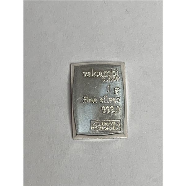 Valcambi Suisse .999 Pure Silver one Gram Wafer Bar