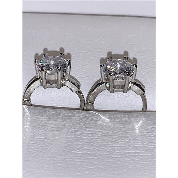 Silver .925 Round Cut Solitaire Hoop Style locking earring set of 2