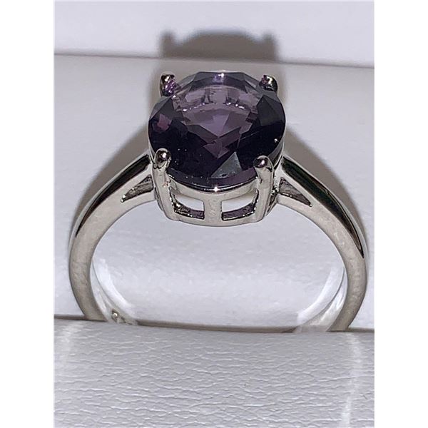Ladies Oval Cut Anethyst 1.75 Carat Solitaire Stone Silver Dress Ring NEW size 9