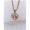 Image 1 : Pink Ice Heart Cut Solitaire with surround stones 14K GP Pendant and Chain Set