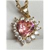 Image 2 : Pink Ice Heart Cut Solitaire with surround stones 14K GP Pendant and Chain Set