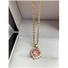 Image 3 : Pink Ice Heart Cut Solitaire with surround stones 14K GP Pendant and Chain Set