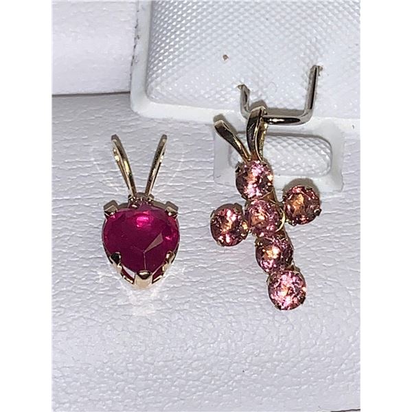 Lot of 2 Pendants includes one 14K Gold Ruby  Diamond¬† and one 10K Gold Tournmaline Cross