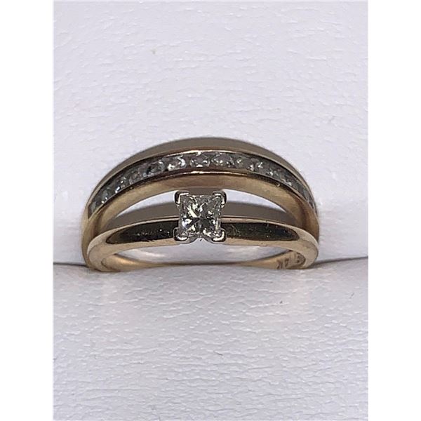 Double ring Wedding Set .35 Carat Square  Round Cut Diamonds 14K Gold rings size 6.5 - With Appraisa