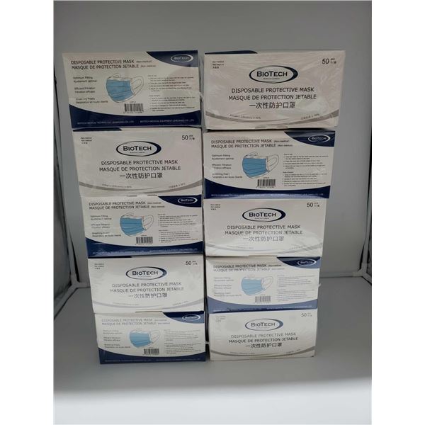 Bio Tech 3 Ply Disposable Face Masks 10X50