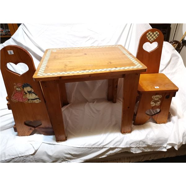Wooden child's table & 2 chairs, table is 24" X 20"