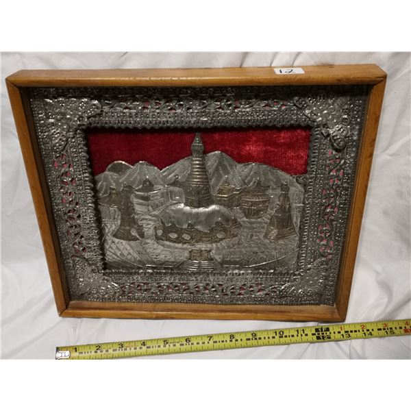 Antique Russian village scenery, tin copper?