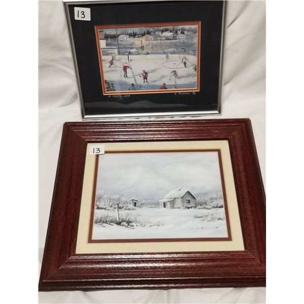 Two prints, hockey & scenery