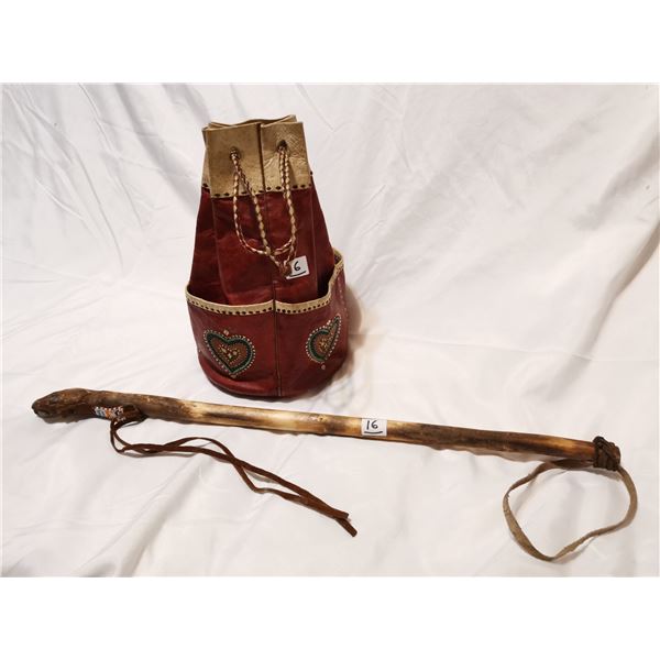 Leather bag & unknown use stick