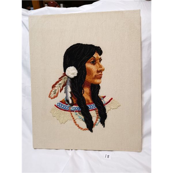 Vintage crochet Native woman 20" X 16"