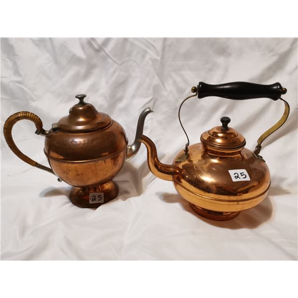 Two vintage copper teapots