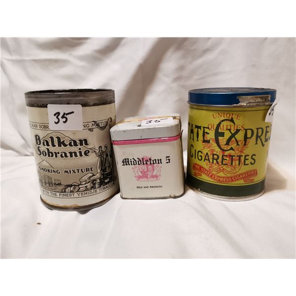 State Express, Balkan and Middleton tobacco tins