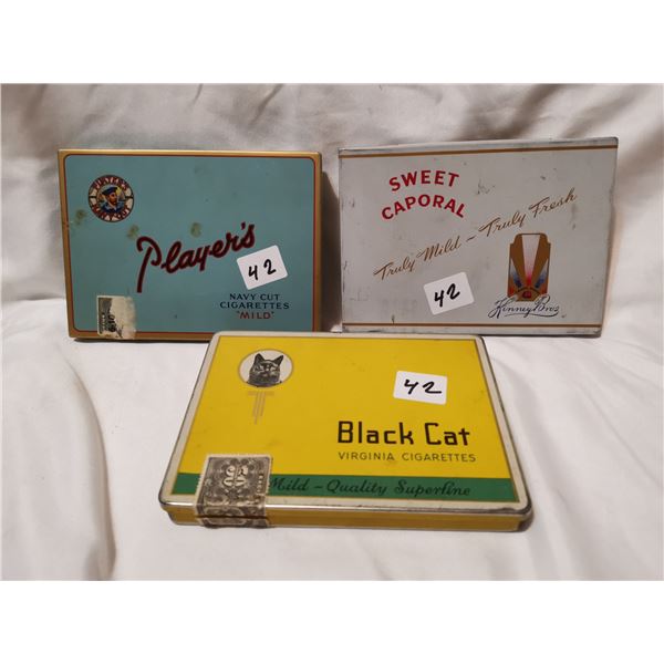 Black Cat, Players and Sweet Corporal cigarette tins