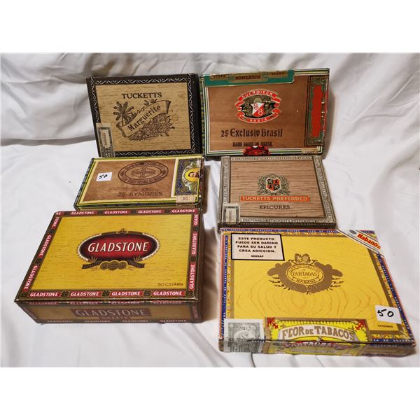 6 old cigar boxes