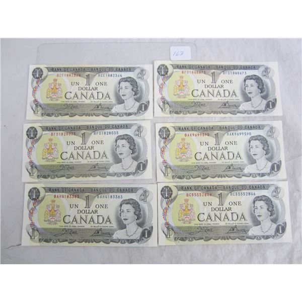 6  1973 Dollar Bills Crisp
