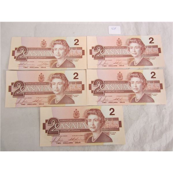 5  1986 Two Dollar Bills Crisp