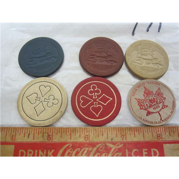 Antique Poker Chips and Wooden Nickel