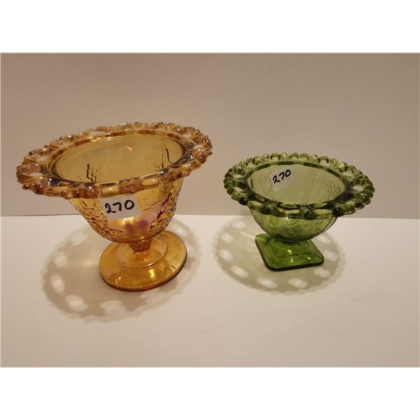 2 Candy Dishes Yellow 5.5x5" High Green 5x3" High