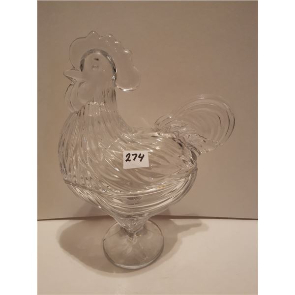 Clear Glass Rooster With Lid 4x8x10" Tall