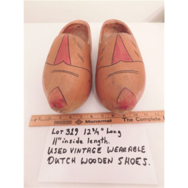 12 ¾” LONG VINTAGE DUTCH WOODEN SHOES (WEARABLE)